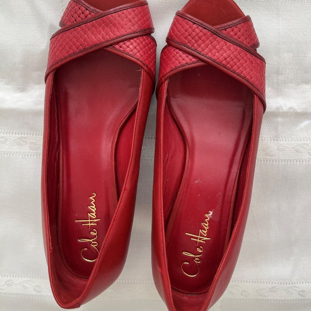 Cole Haan N Air Wedge Heel Pumps 6.5 B Red Peep Toe Shoes